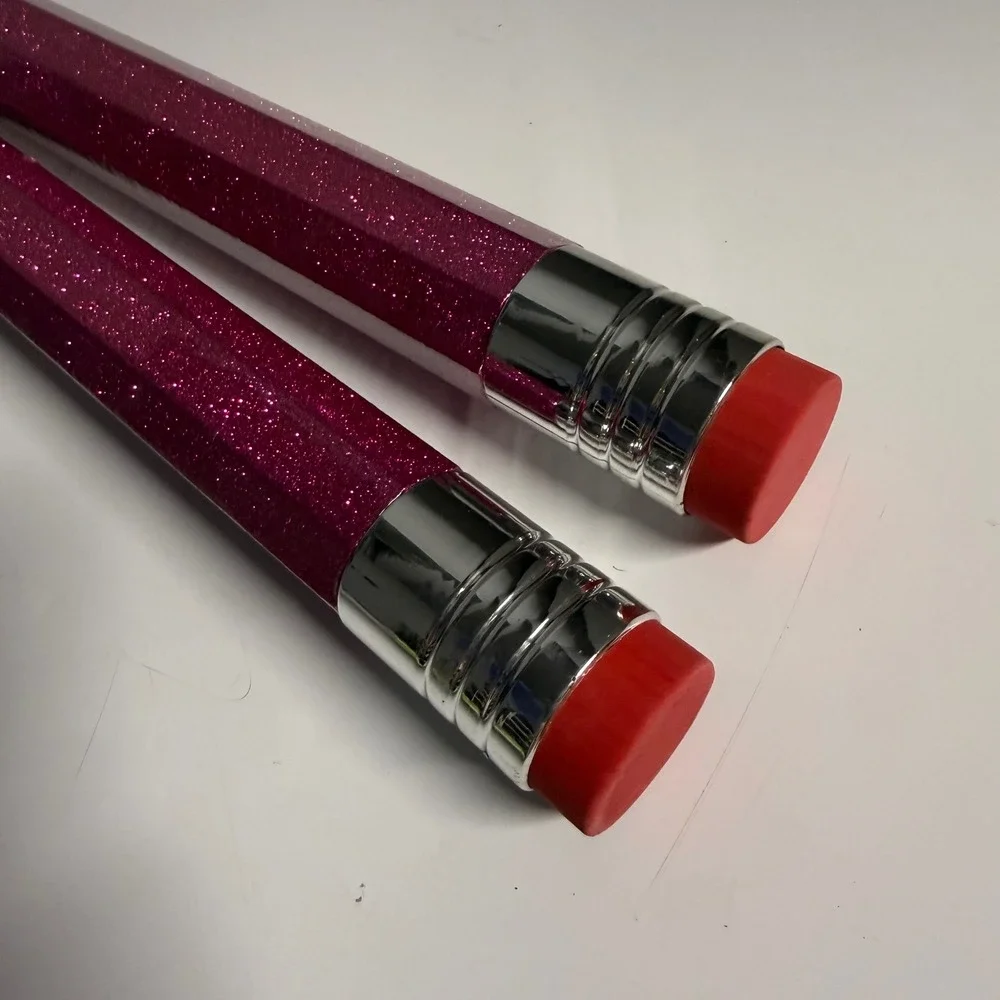 Set of 2 Jumbo Pink Glitter Pencils Novelty Oversized Prop Teacher Gift Magenta